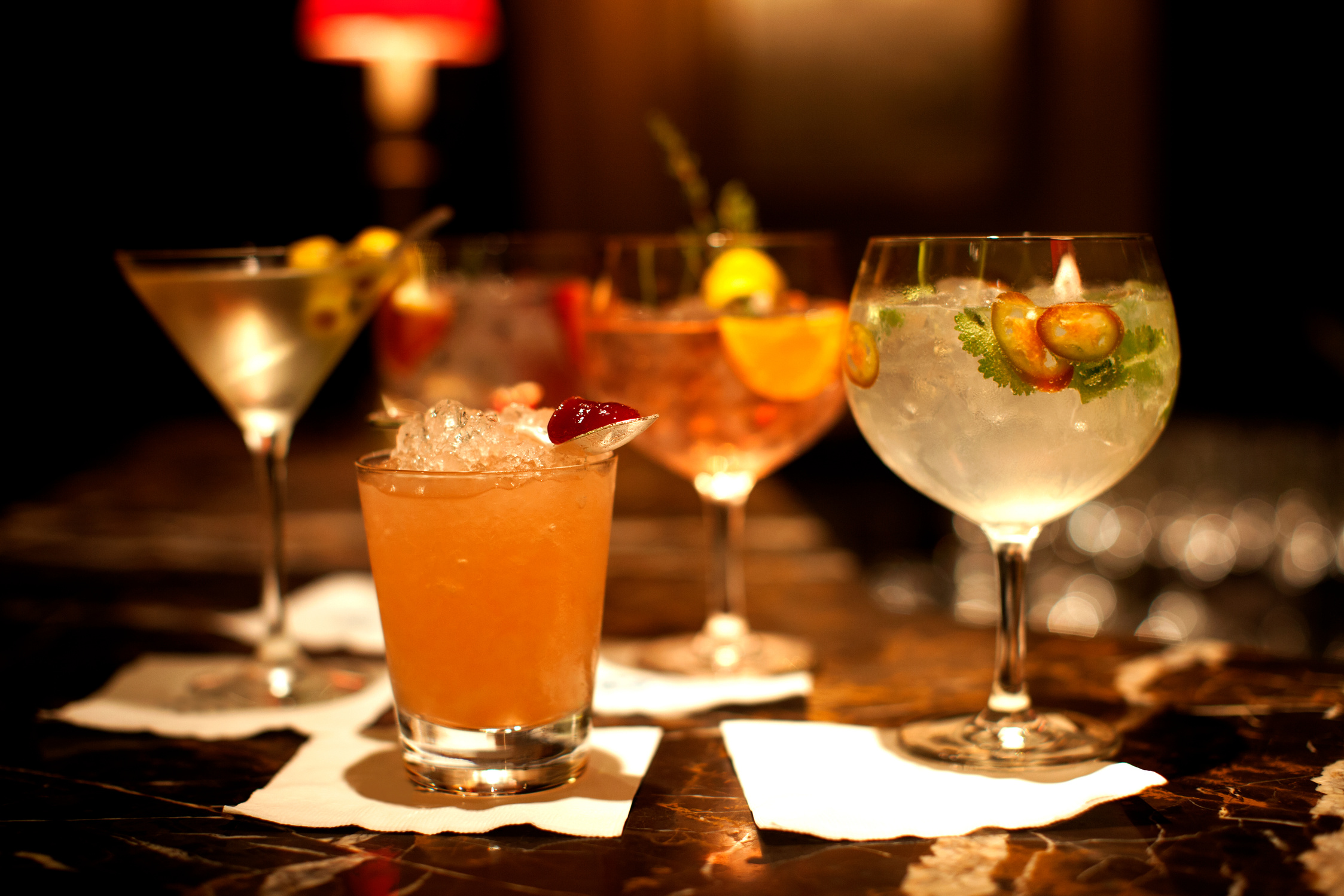 Assorted cocktails on bar